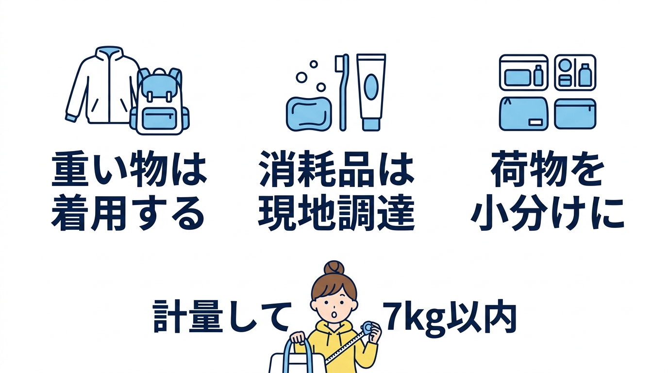 重量7kg以内に抑えるパッキングのコツ